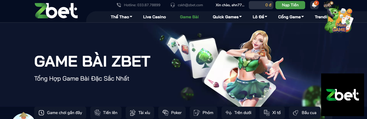 GAME BÀI ZBET - CASINO ZBET - NHÀ CÁI ZBET