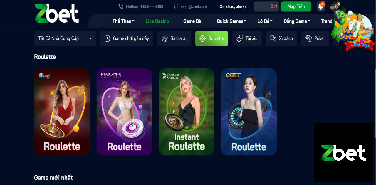 ROULETTE LIVE ZBET - CASINO ZBET - NHÀ CÁI ZBET